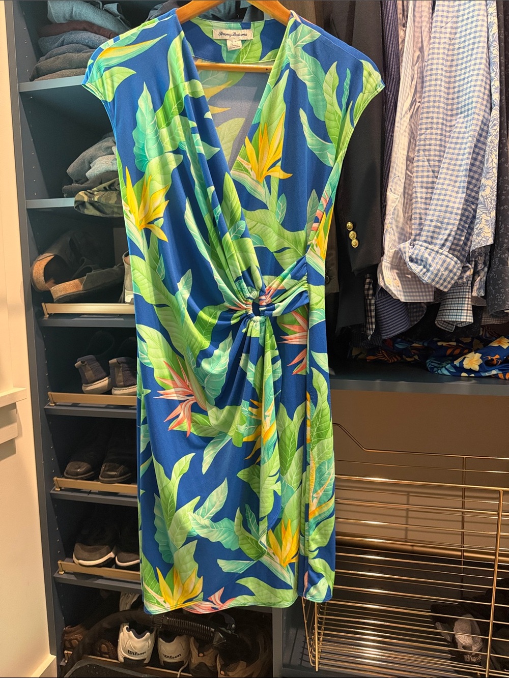 Tommy Bahama Blue Tropical Knot-Front Midi Dress s/p
